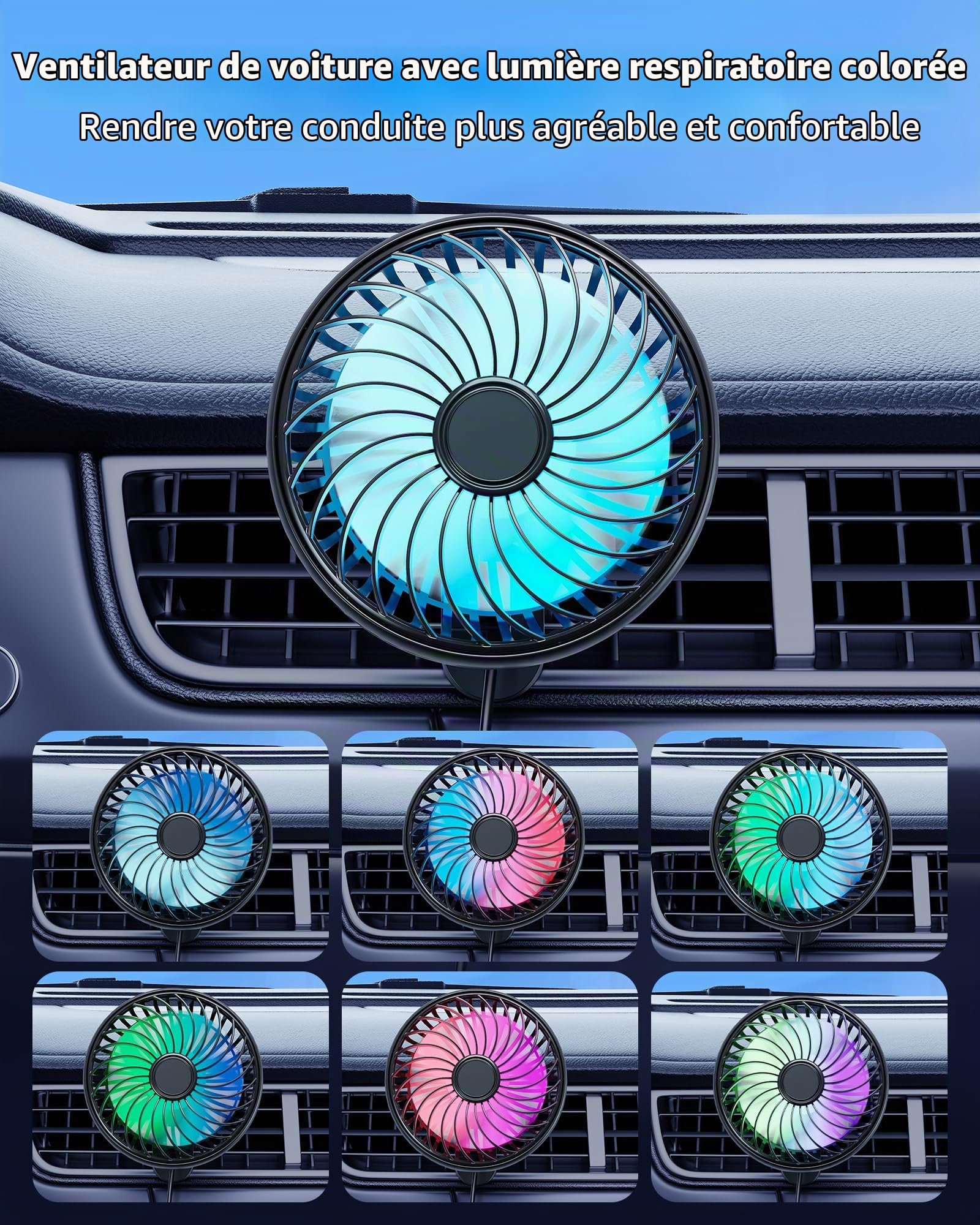 Ventilateur AC USB pour voiture, SUV, fourgonnette, pick-up, camping-car, véhicules, ventilation de voiture, ventilateur de ventilation pour augmenter la circulation de l'air de