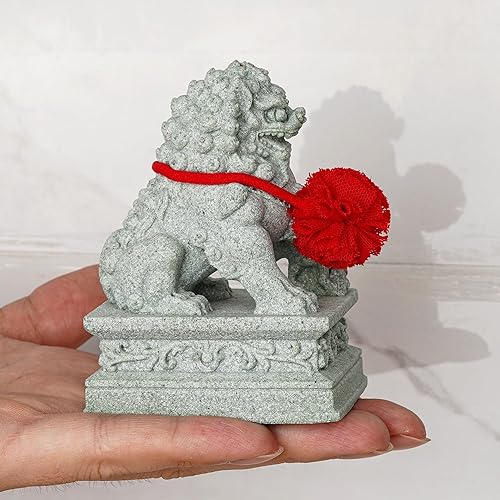 Miniatura 5 de 2 estatuas de león guardián Feng Shui, león de piedra para protección del hogar, decoración para riqueza y buena suerte, regalo perfecto para