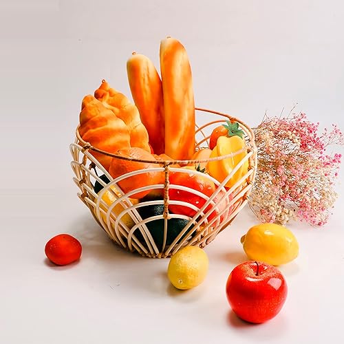 Miniatura 2 de YRMT - Cesta de ratán para fruta, cesta tejida para almacenamiento de frutas para cocina, encimera, mesa, decoración bohemia para el hogar, cesta