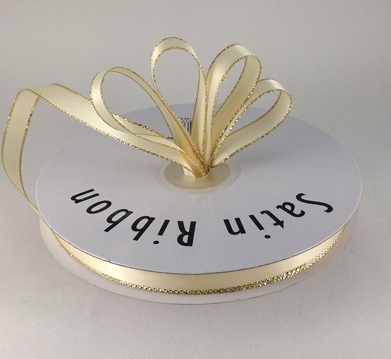 Ben Collection3/8" X 50 Yards Double Face Satin Ribbon with Metallic Gold Edge (Ivory)
