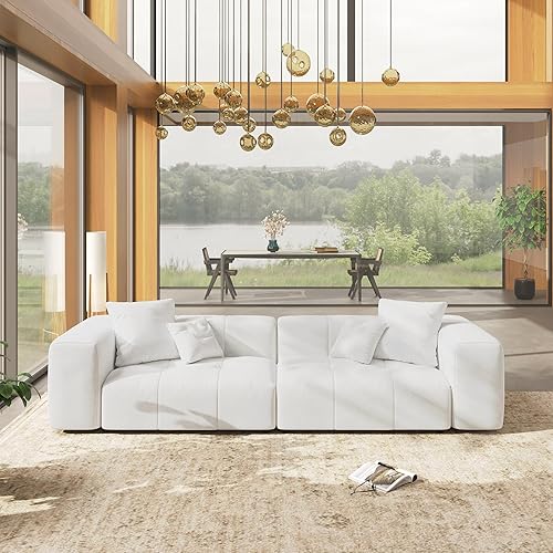 Miniatura 10 de WJShome Sofás seccionales de 144 pulgadas para sala de estar, sofá modular en forma de L, 3 plazas con otomana, asiento profundo de lino con sofás