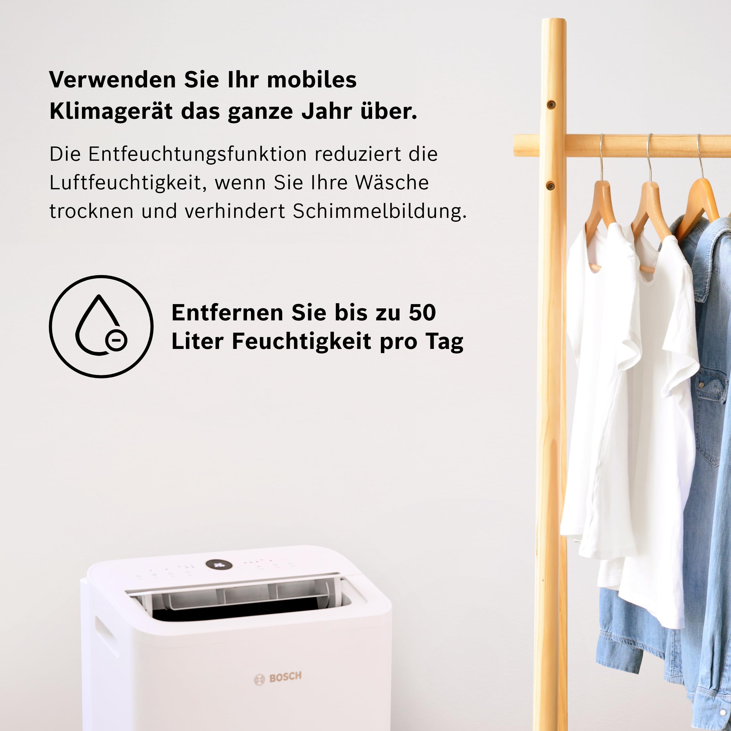 Bosch Cool 2000 Mobiles Klimagerät 2,6 kW 3-in-1 Klimaanlage für Räume bis 35m²