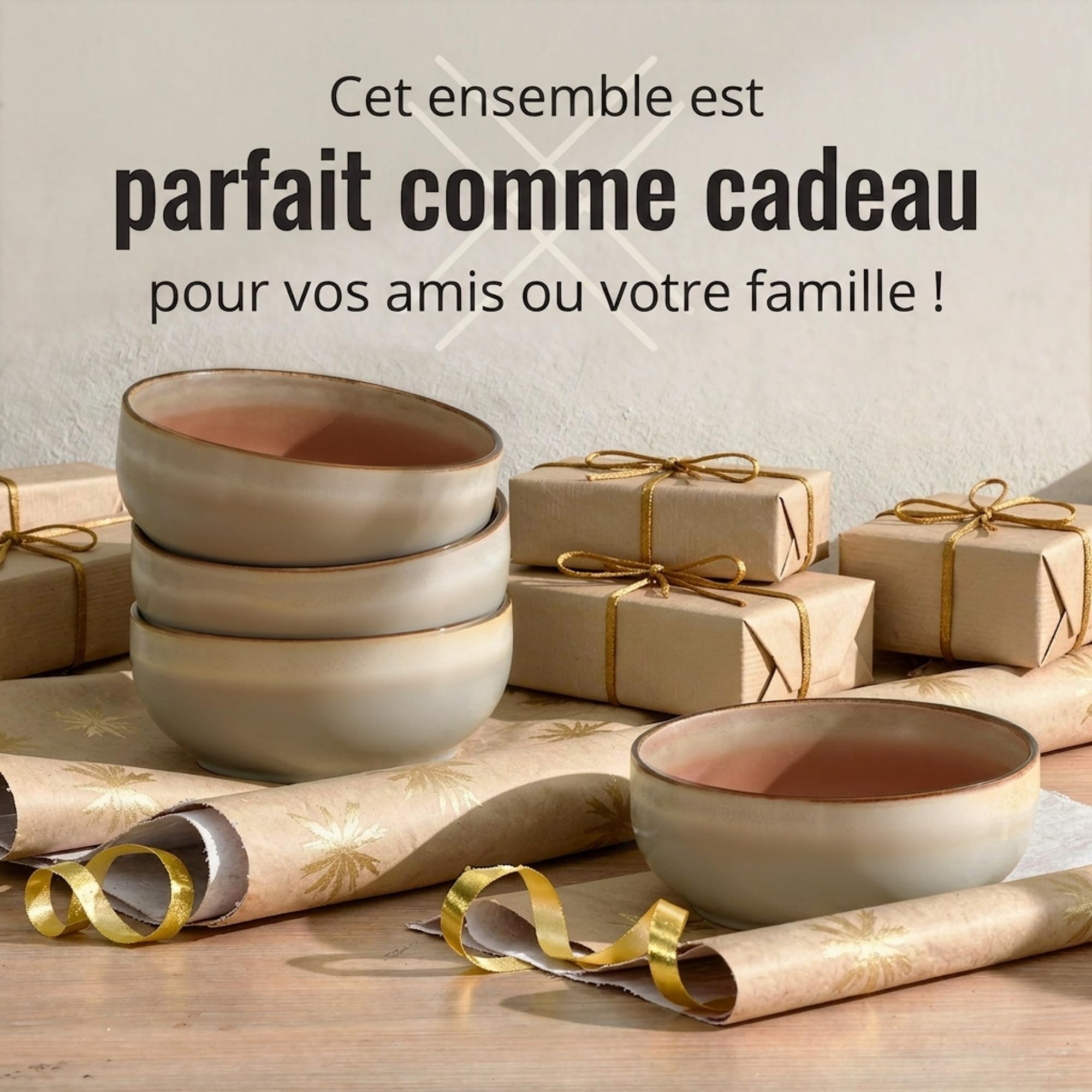 Ava Nord Lot de bols à céréales en céramique de 118 à 600 ml pour soupe, salade, dessert ou crème glacée – Empilables, passent au lave-vaisselle et au micro-ondes – Petits bols rustiques pour cuisine
