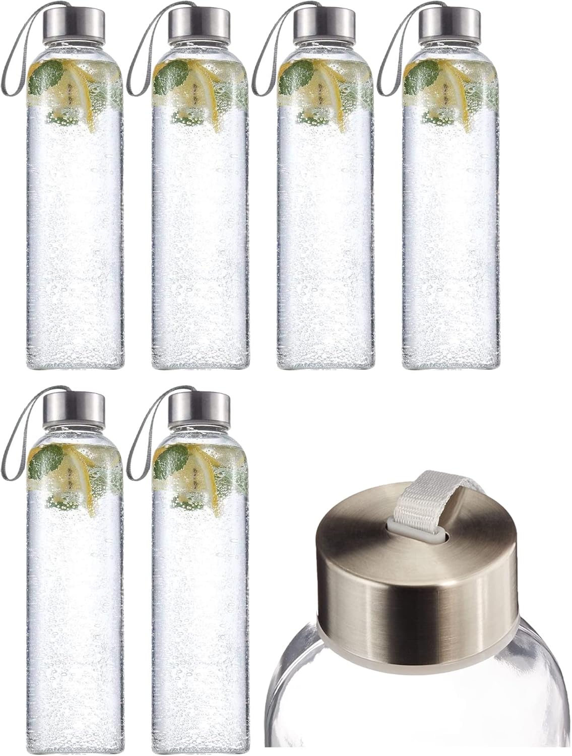 HTUK Sport Glass Bottle Pack Of 6 Sport Glass Beverage Water Bottle