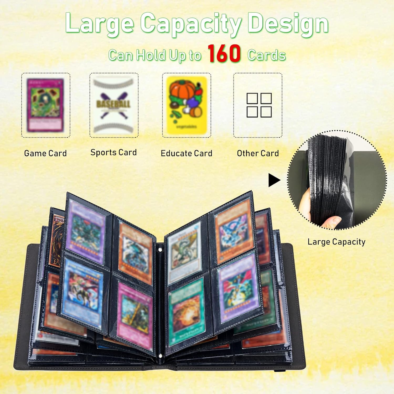 Card Binder 4 Pocket Trading Card Album Folder 160 Side Loading Pocket Binder Baseball Card Binder with Mushroom Butterflies Moon Pattern Design Card Binder for Game Cards & Sports Cards