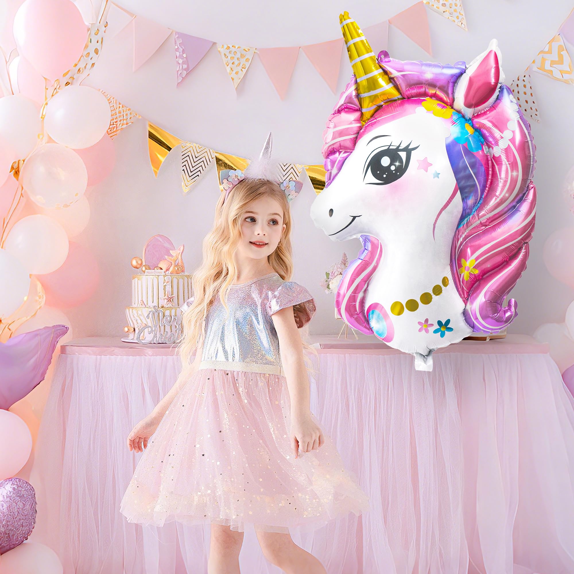 Balony z jednorożcem, dekoracja na przyjęcie urodzinowe dla dziewcząt, duże balony z foliową głową jednorożca, dla dziewczynki, na urodziny, baby shower, ślub, dla księżniczki, artykuły imprezowe (2