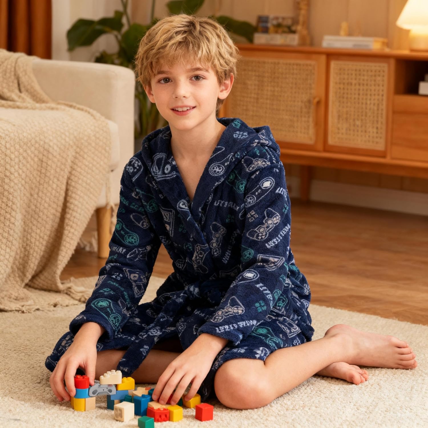 E.W Apparel Boys Fleece Robe Girls Hooded Bathrobe Toddlers Soft Fuzzy Robe for Kids - Image 8