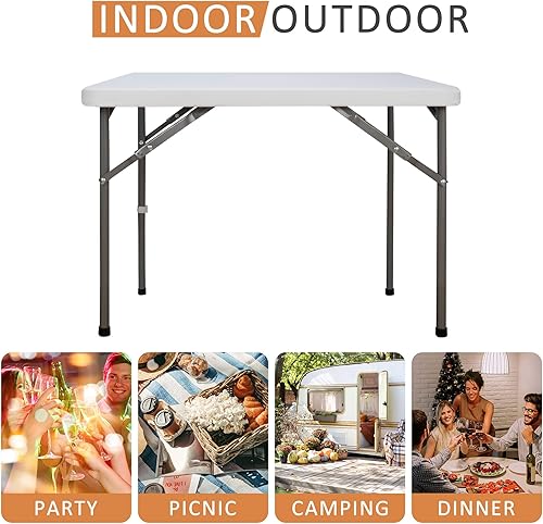 Miniatura 41 de SUPER DEAL Mesa plegable cuadrada de 3 pies, para interiores y exteriores, de plástico resistente, plegable, por la mitad, mesa de fiesta de picnic