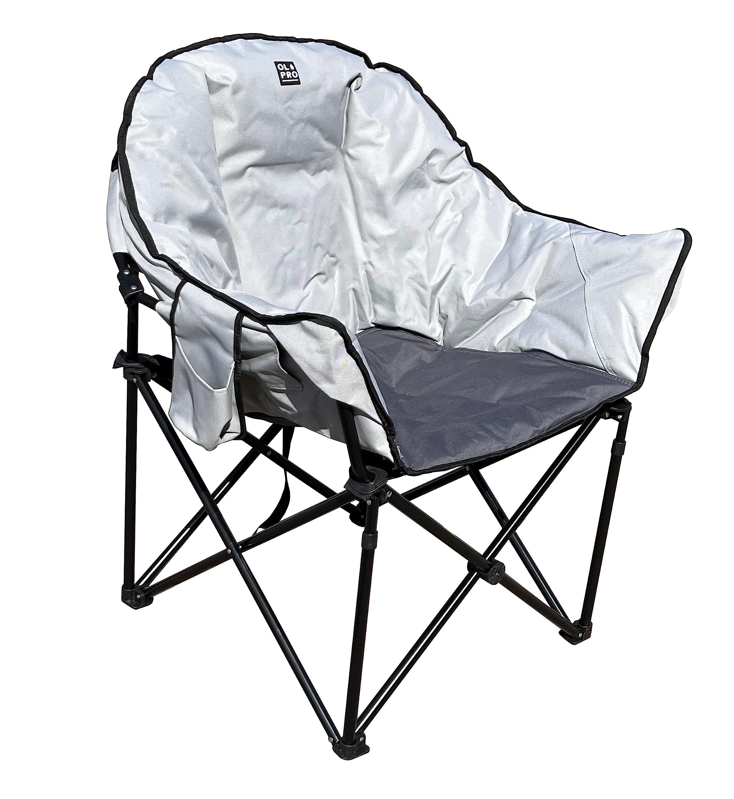 OLPROOlympus XL Camping Chair – Grey, Extra Wide Folding Outdoor Chair with Cup Holder, 130kg Weight Capacity, Includes Carry Bag – Strong & Comfy Travel Seating for Adults