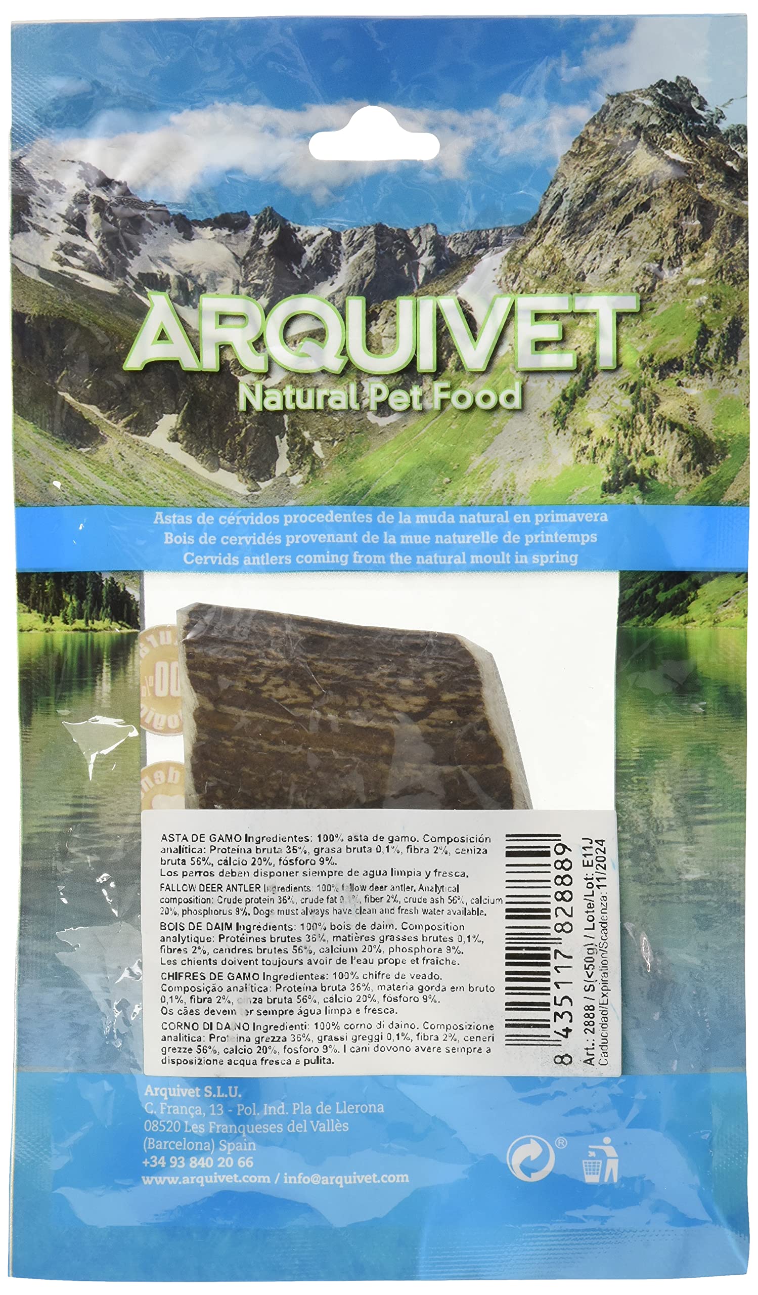 Arquivet Asta di gamo - S (<50 g) - Massaggiagengive Ecologico per Cani - Snack Naturali - Corna di cervidi - Salute Dentale Canina - Chuches, premi, premi dentali