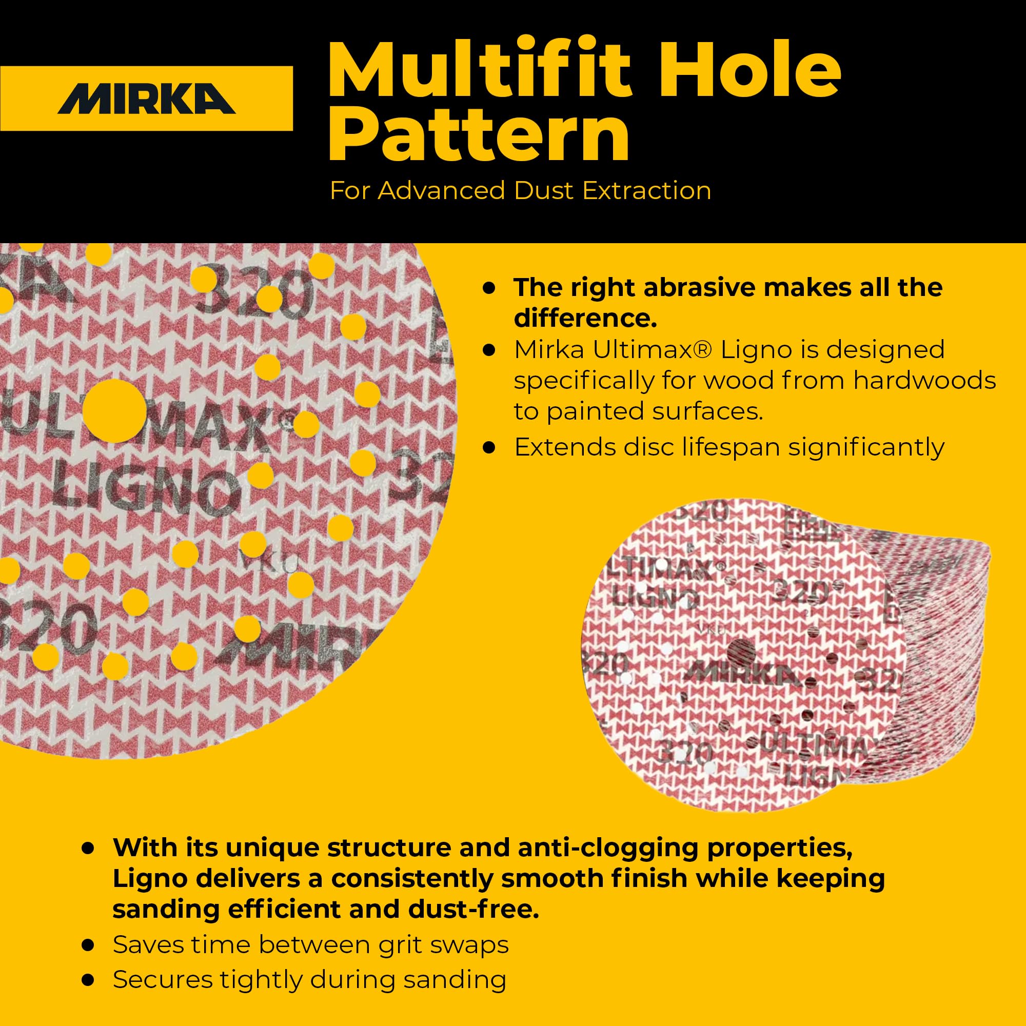 Mirka Ultimax Ligno - Disco de lijado multiajuste de 6 pulgadas 120