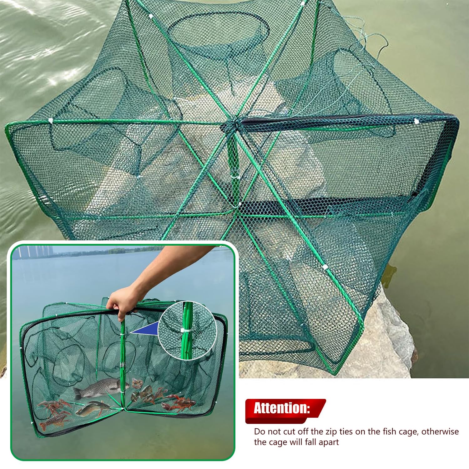 3 Pcs Piège à Appâts de Pêche Pliable, Nylon Pliable pour Appâts, Piège À Poisson, Piège À Écrevisses Appâts, Piège de Pêche Portable, pour Piège À Écrevisses Appâts, Poissons, Ménas, Crabes