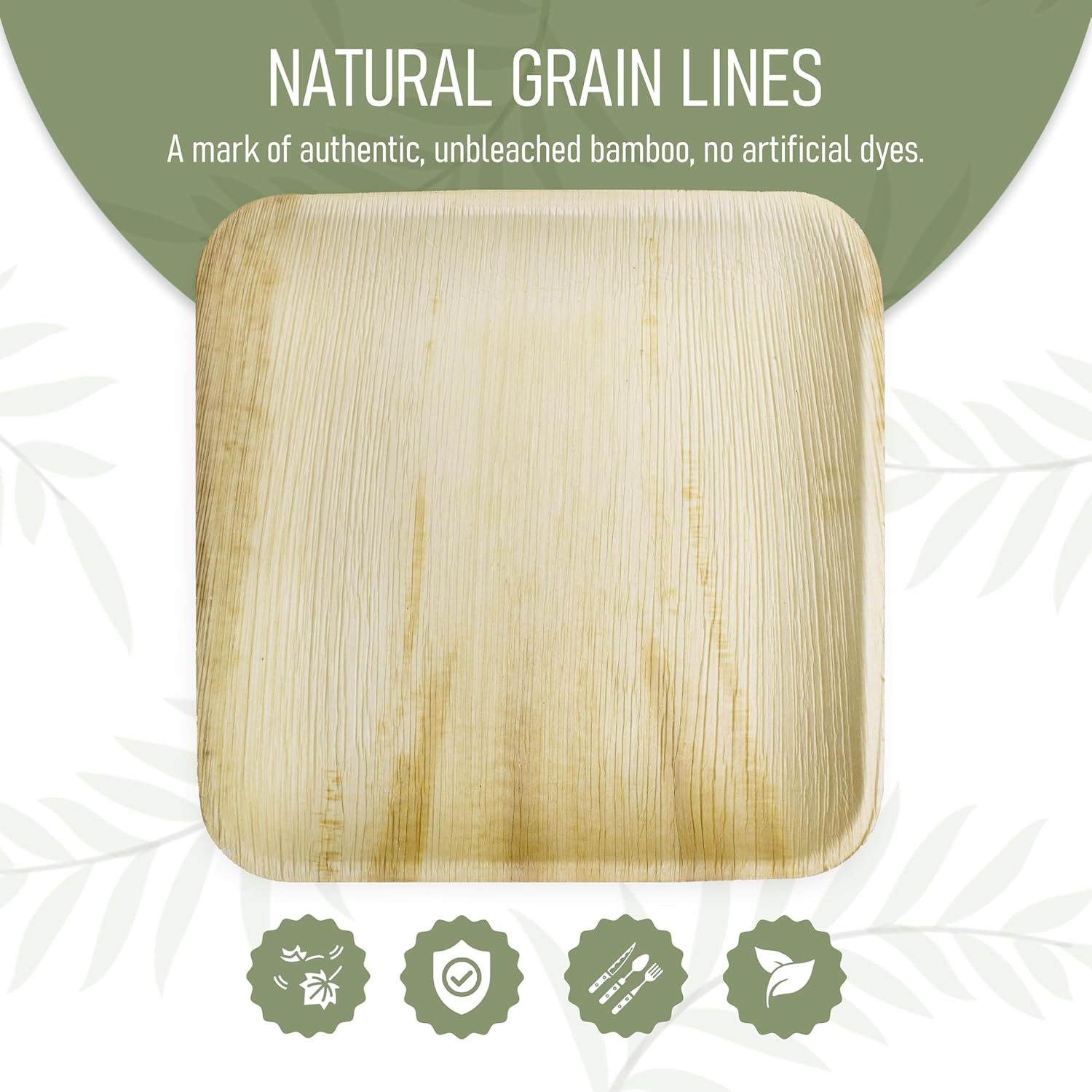 Palm Leaf Plates 50 Sets of 8 Inch with 48 Each Pcs of Knife, Spoon & Fork, Bamboo Plates Disposable for Appetizers, Eco-Friendly Biodegradable Wooden Plate for Parties, Catering,BBQ & Large Events