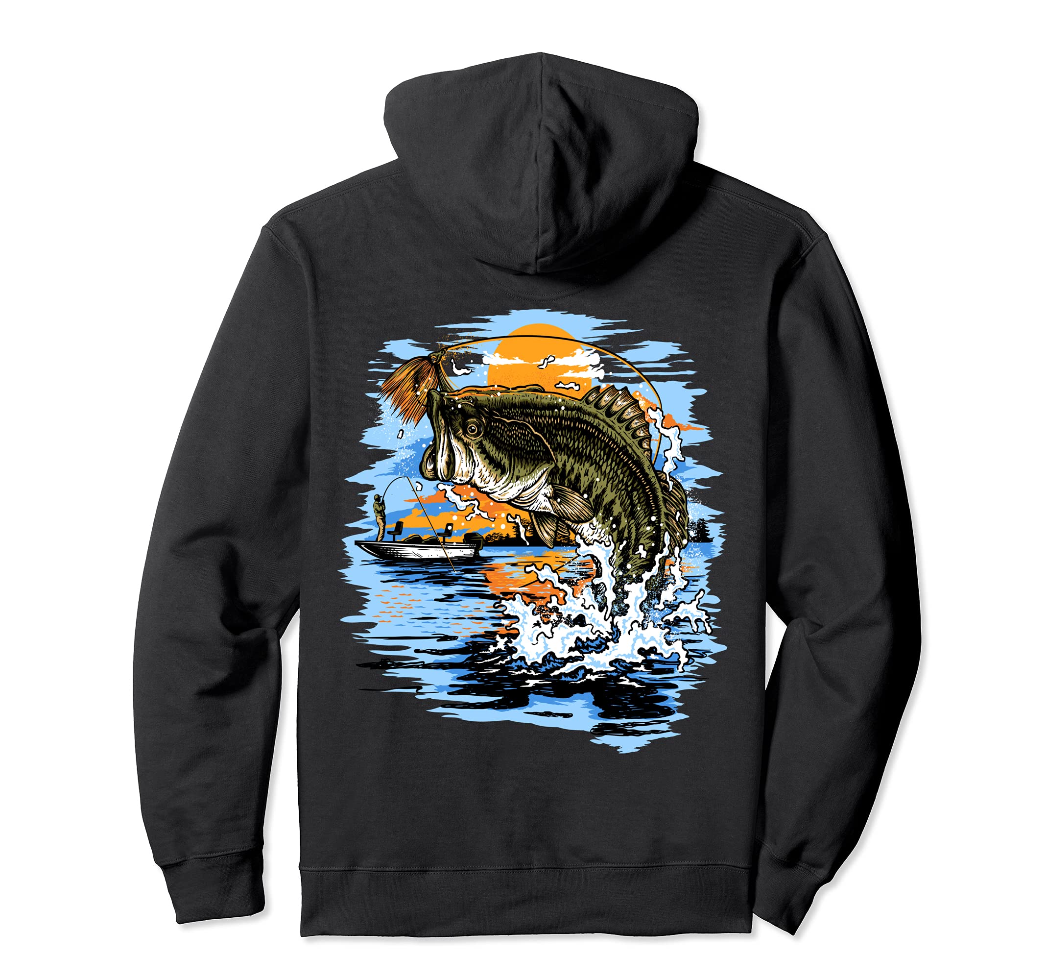 Large Mouth Bass Fishing Pullover Hoodie, Black