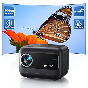Mini Proiettore (Messa A Fuoco Motorizzata) Proiettore Portatile con WiFi 6 e Bluetooth 5.2, Aggiornamento 2025 Toptro TR25 Video Proiettore, 20000Lumen, Correzione Trapezoidale Motorizzata ±40°