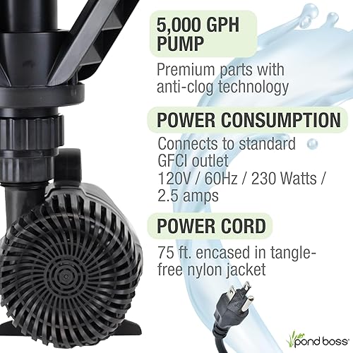 Miniatura 5 de pond boss Fuente flotante PRO con luces, 1/2 hp, bomba 5000 GPH