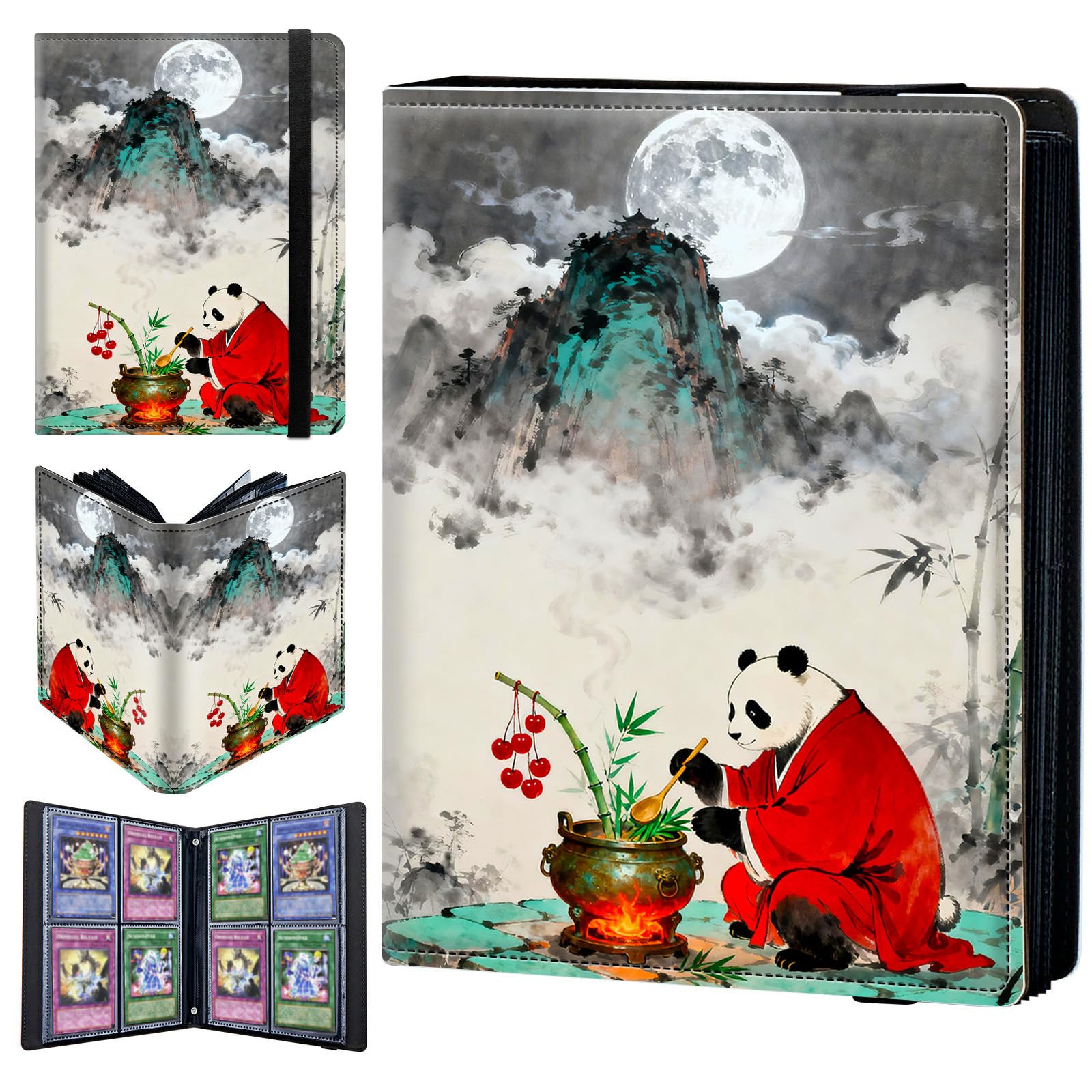 4 Pocket Trading Card Binder 400 Side Loading Pocket Album with Panda Mountains Pattern Design Card Binder for Sports Cards & Game Cards