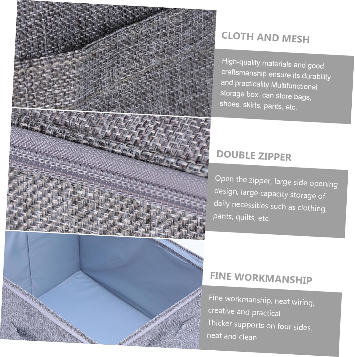 Cabilock Large Capacity Cloth Storage Box with Zipper Lid Breathable Fabric Organizer for Clothes Blankets and Easy to Move with Multiple Handles Grey