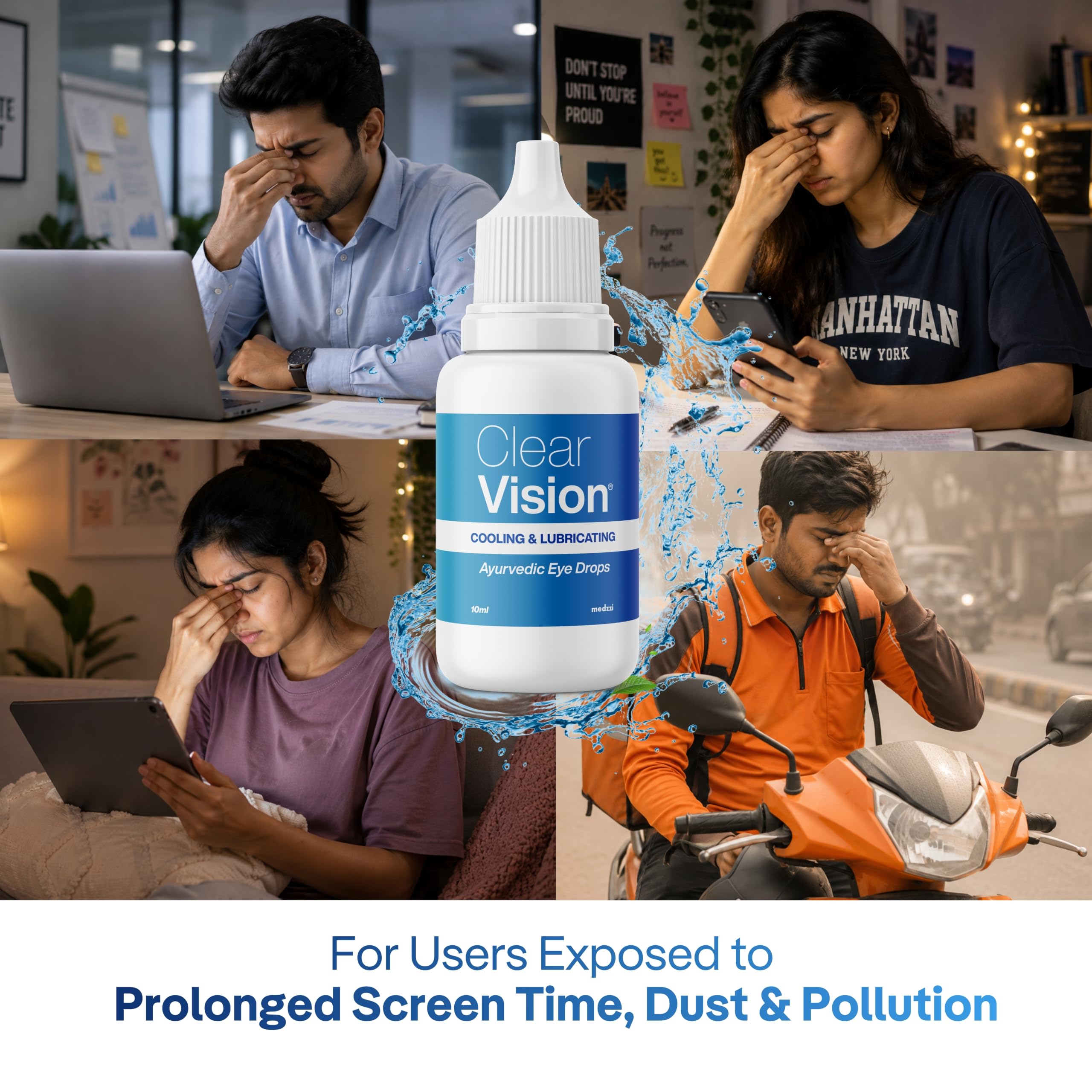 medzzi Clear Vision Eye Drop | Ayurvedic Formula | Daily Use Eye drops with Aloe Vera, Rose Water, Honey, Neem & Tulsi | 10ml 1