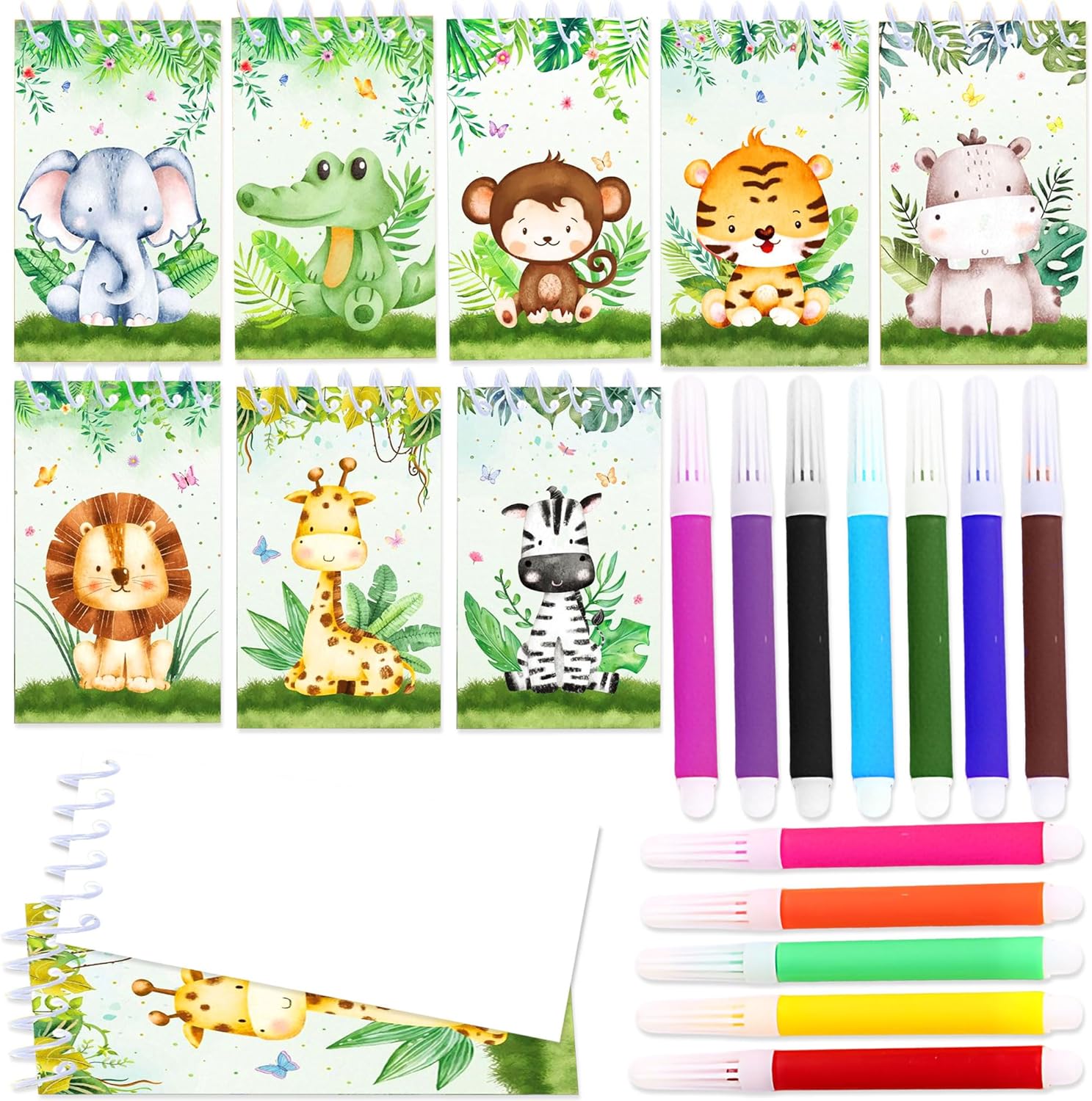 Safari Animals Mini Notepads Bulk Jungle Animal Small Memo Pad Spiral Notebooks Jungle Safari Birthday Party Favors Pocket Notepad for Office School