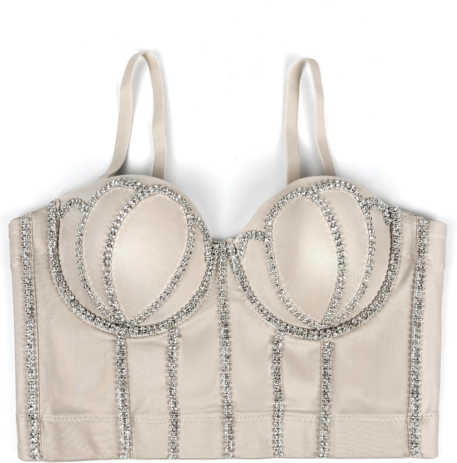 VEENDEO Women's Handmade Rhinestone Diamond Push up Bustier Crop Top Punk Corset Bra Vest With Detachable Strap