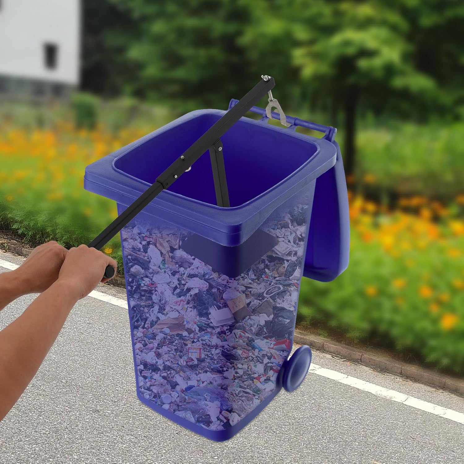 Manual Trash Compactor,Height Adjustable Trash Compactor with 2-Jaw Hook,Two-Stage Compaction Design Portable Small Trash Compactor for 54.5 Quart or 90.8 Quart Wheeled Trash Cans