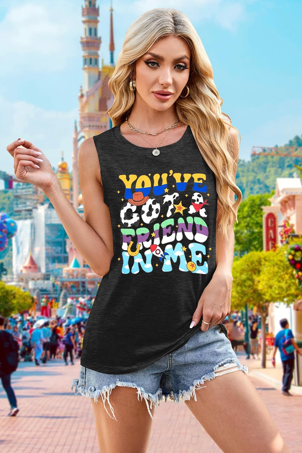 You've Got A Friend in Me Tank Tops for Women Funny Toy Graphic Letter Print Shirts Cute Family Vacation Tees