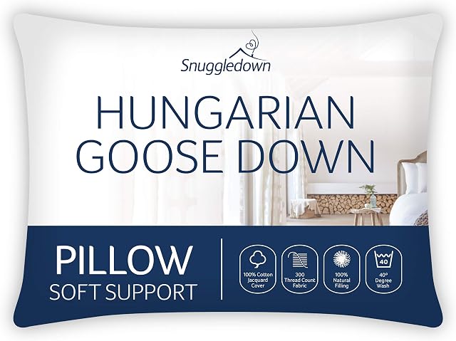Snuggledown Hungarian Goose Down White Pillow Soft Support Designed For Front Sleepers Bed Pillows