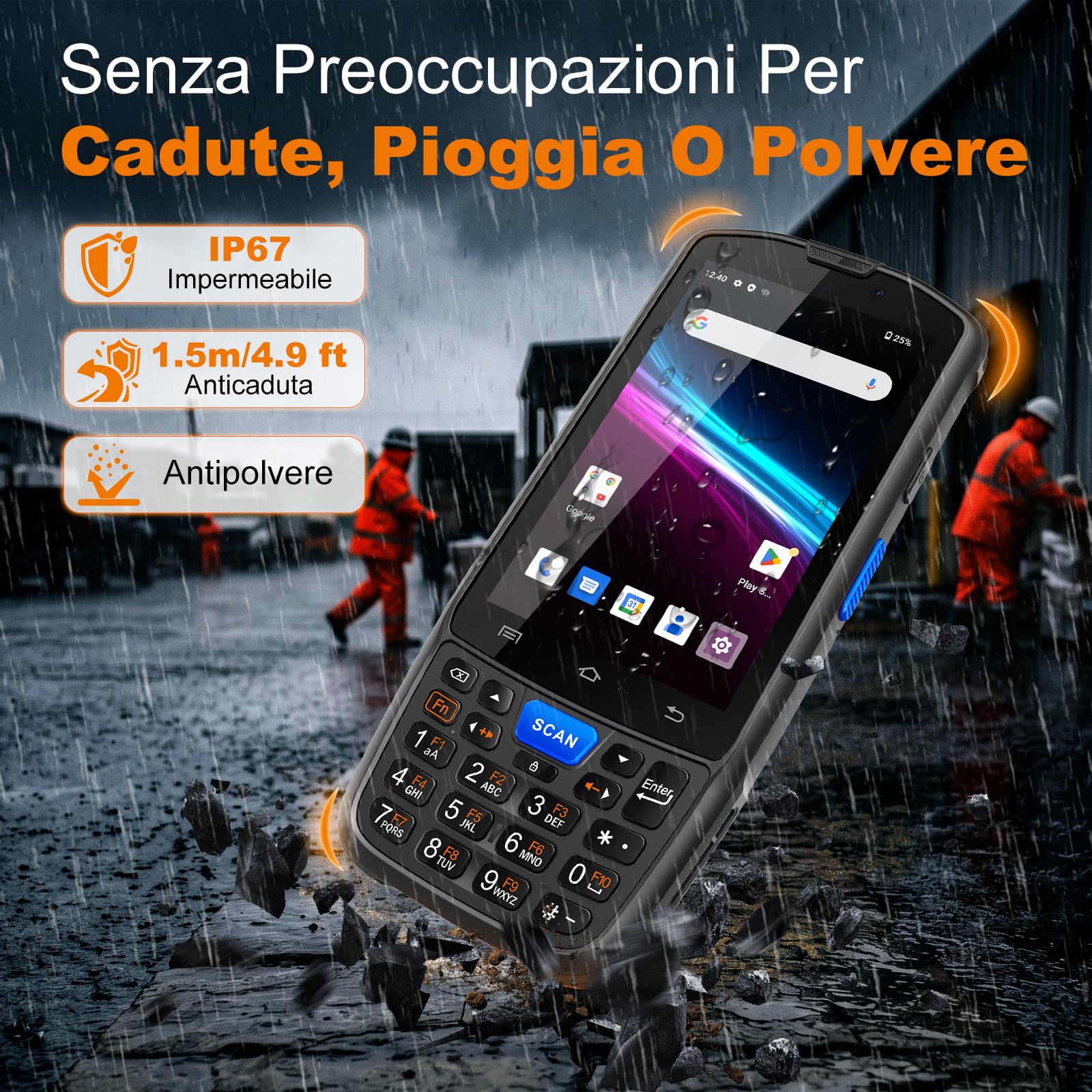 PDA Scanner Codici Barre Farset F7-WIFI Android 14, Motore Scansione Zebra Con Licenza Ufficiale 1D/2D/QR, Wi-Fi, Batteria Rimovibile 5000mAh, Robusto IP67 Per Magazzino E Logistica