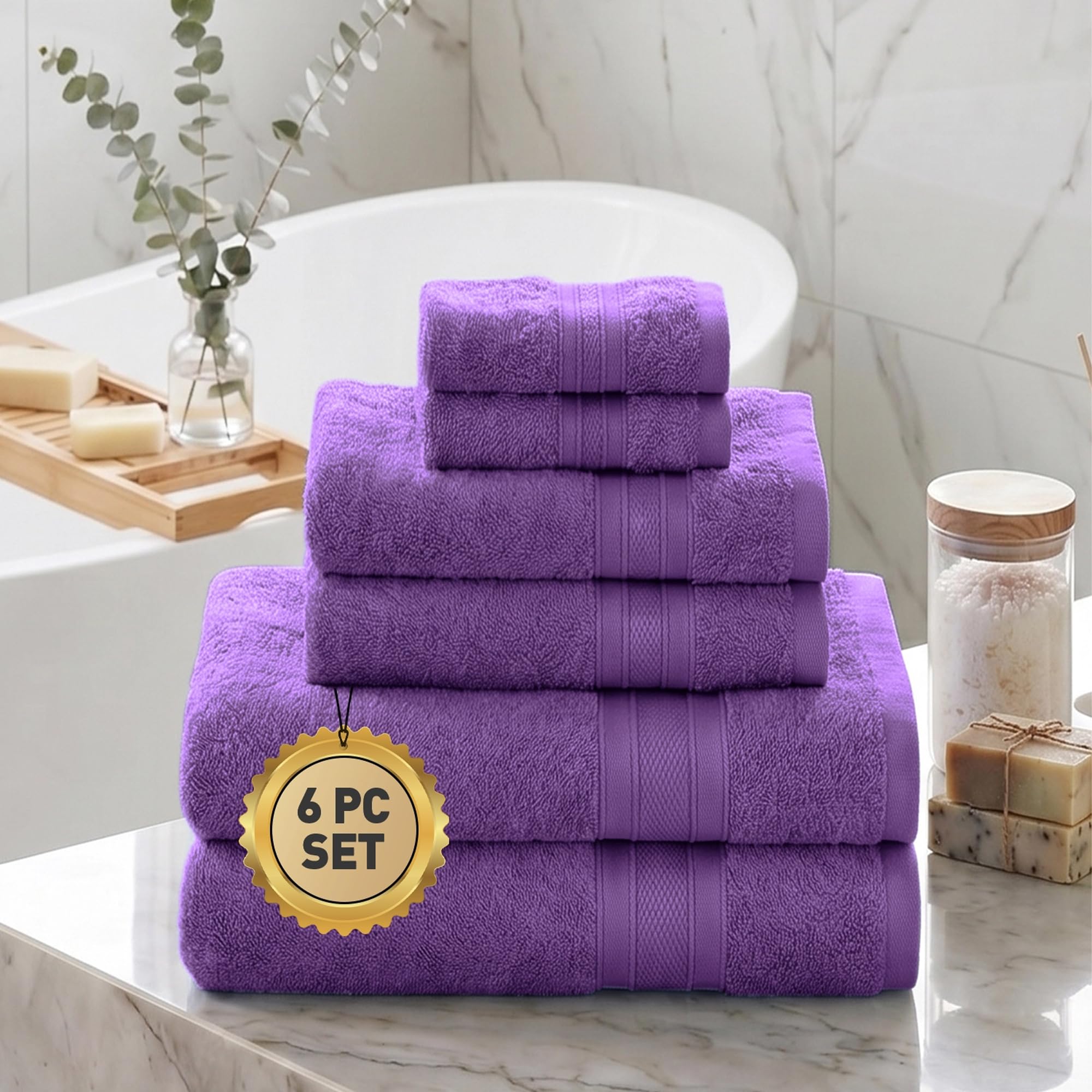 TRIDENT Soft Comfort Air Rich Towels for Bath, 100% Cotton Towel, Super Soft, Highly Absorbent, 6 Pieces Towel Set, 500 GSM - Plum