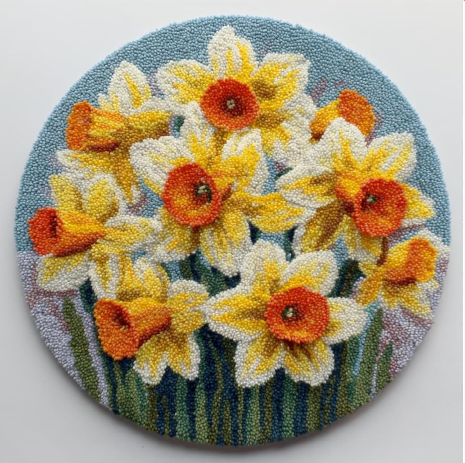 WallustrioaW DIY Latch Hook Rug Kits for Beginners Adults,Daffodil Flowers,Latch Hook Rug Kits Carpet Making Crafts DIY Craft Gifts,50x50cm