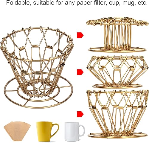 Miniatura 3 de Gotero plegable de acero inoxidable para verter sobre café, portátil y reutilizable para el hogar, la oficina, al aire libre, viajes y campamentos