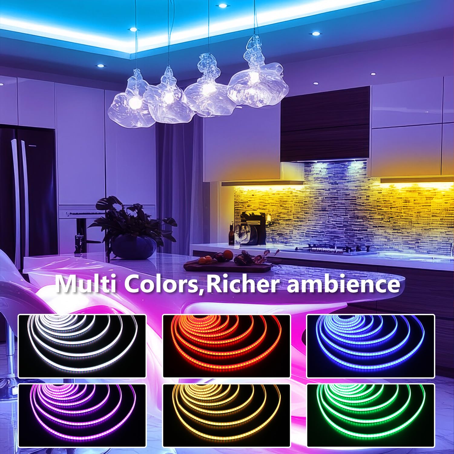 dalattin COB Multi-Color LED Strip Lights, 576 LEDs/m High Density Flexible 24V Led Lights with RF & App Control, 16.4ft LED Lights for Living Room, Bedroom, Kitchen Lighting
