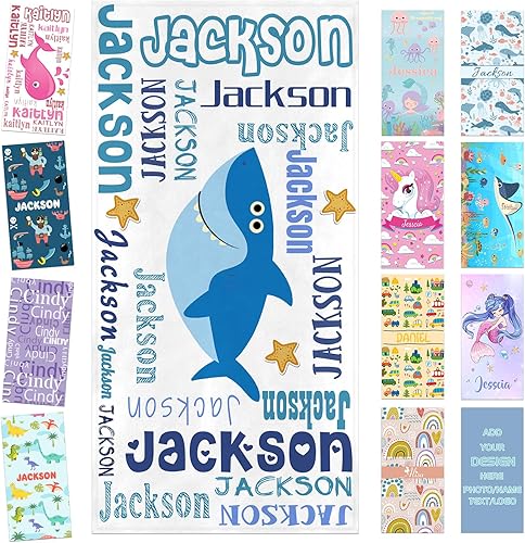 Toalla de playa personalizada para niños, toallas de playa personalizadas de poliéster de secado rápido con nombres para niñas y niños, 30 x 60
