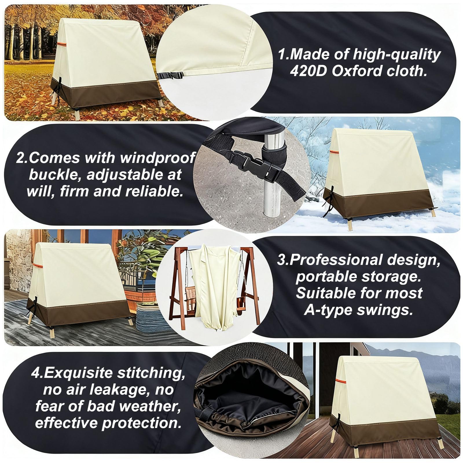 Blueshyhall Housse de protection imperméable pour balancelle de jardin 2 places, housse de protection pour meubles de jardin, balançoire double, protection contre les rayons UV et la poussière (marron