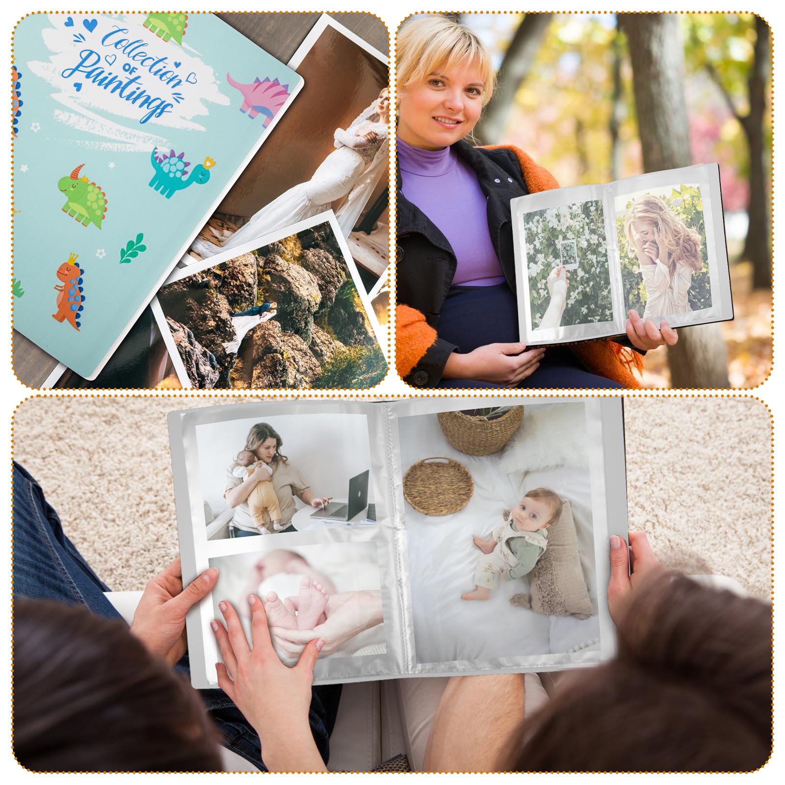Motivo Dinosauro Cartella con Buste, Disegni per Bambini Pittura Portfolio Disegni con Copertina Cartella Portfolio con 40 Tasche Raccoglitore per Collezionare Dipinti