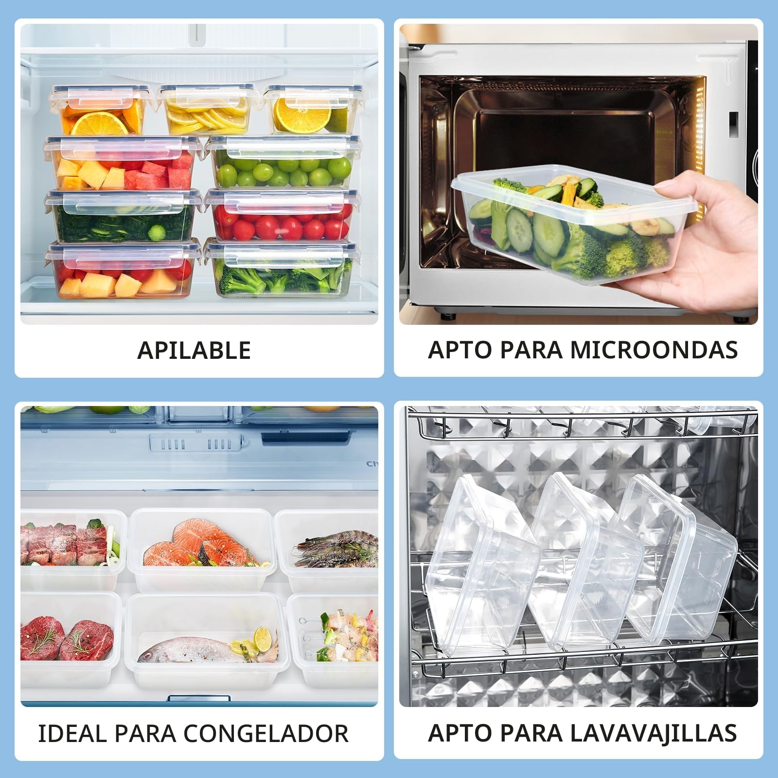 Hibisaws 12 recipientes herméticos con tapa, recipientes para congelador, cajas de comida, sin BPA y 100% herméticos, transparentes, 6 x 1 l y 6 x 0,5 l, cajas para preparar comida