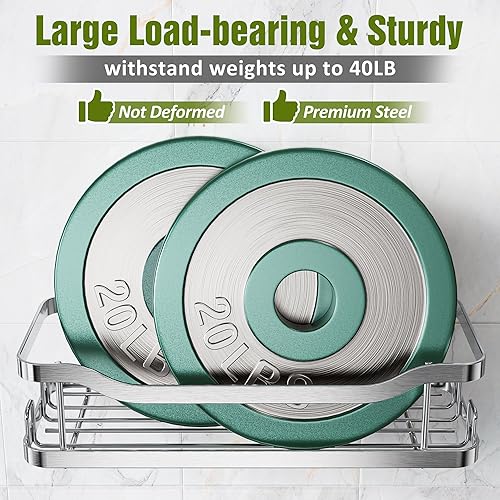 Miniatura 4 de OMAIRA Organizador de ducha plateado, paquete de 2 organizadores de ducha adhesivos, sin perforación, estantes de ducha de acero inoxidable para