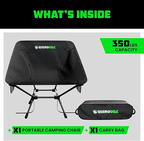 Miniatura 5 de Rhino USA Silla de camping portátil (capacidad de 400 libras)  Silla de campamento plegable compacta y ligera para mochileros, senderismo y pesca