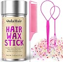 Dolahair Hair Wax Stick & Accessories - Flyaway Control for Kids & Women, 50 Pcs Colorful Elastic Hair Bands, 1 Pcs Slick Back Hair Brush, 2 Hair Loop Styling Tools (Pink)