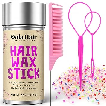 Dolahair Hair Wax Stick & Accessories - Flyaway Control for Kids & Women, 50 Pcs Colorful Elastic Hair Bands, 1 Pcs Slick Back Hair Brush, 2 Hair Loop Styling Tools Pink