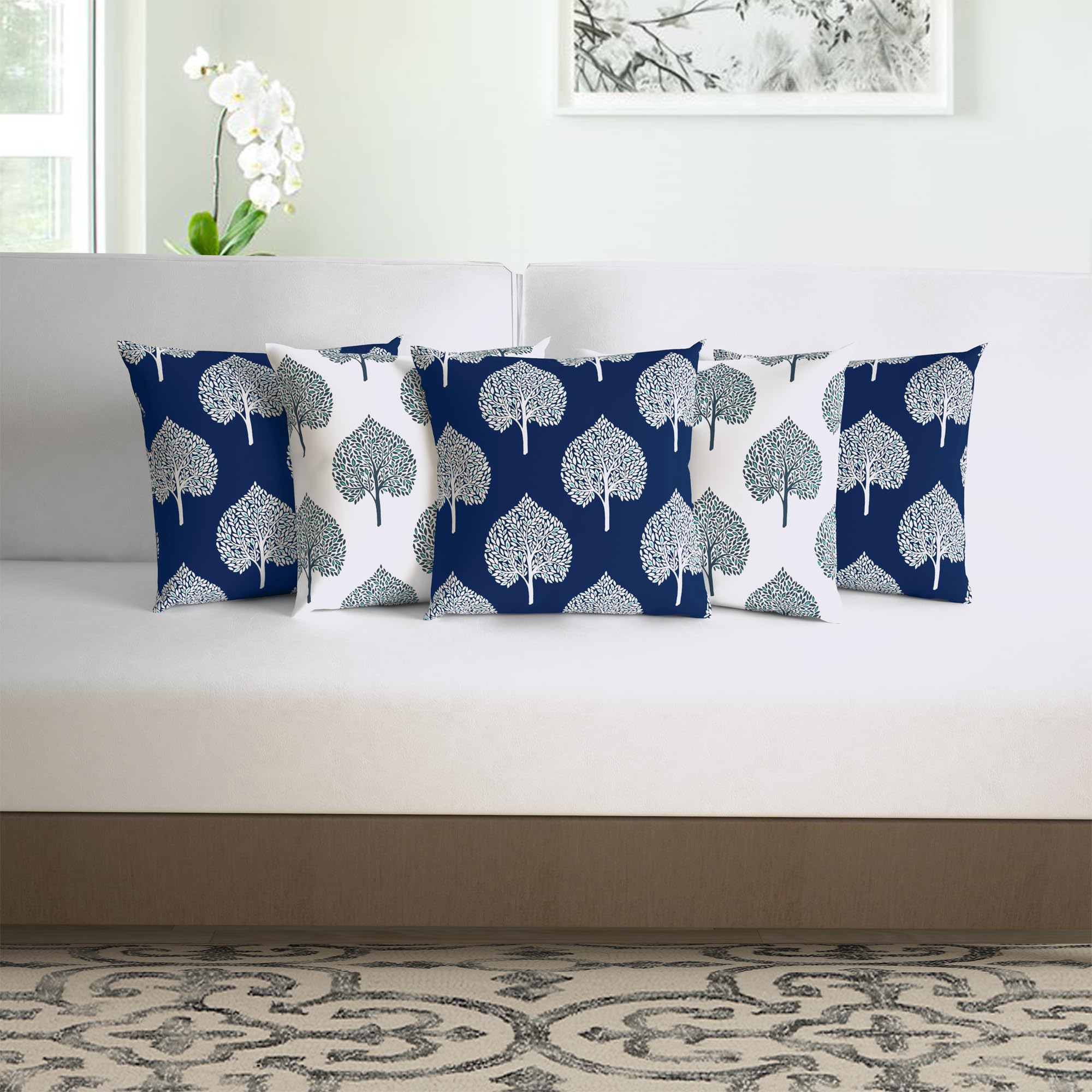 Divine Casa 120 GSM Microfiber Cushion Covers 16 inch x 16 inch Set of 5 Floral Print Cushion Covers - (Marlin Blue and White) (B0CJMDRYLD) Amazon Price History, Amazon Price Tracker