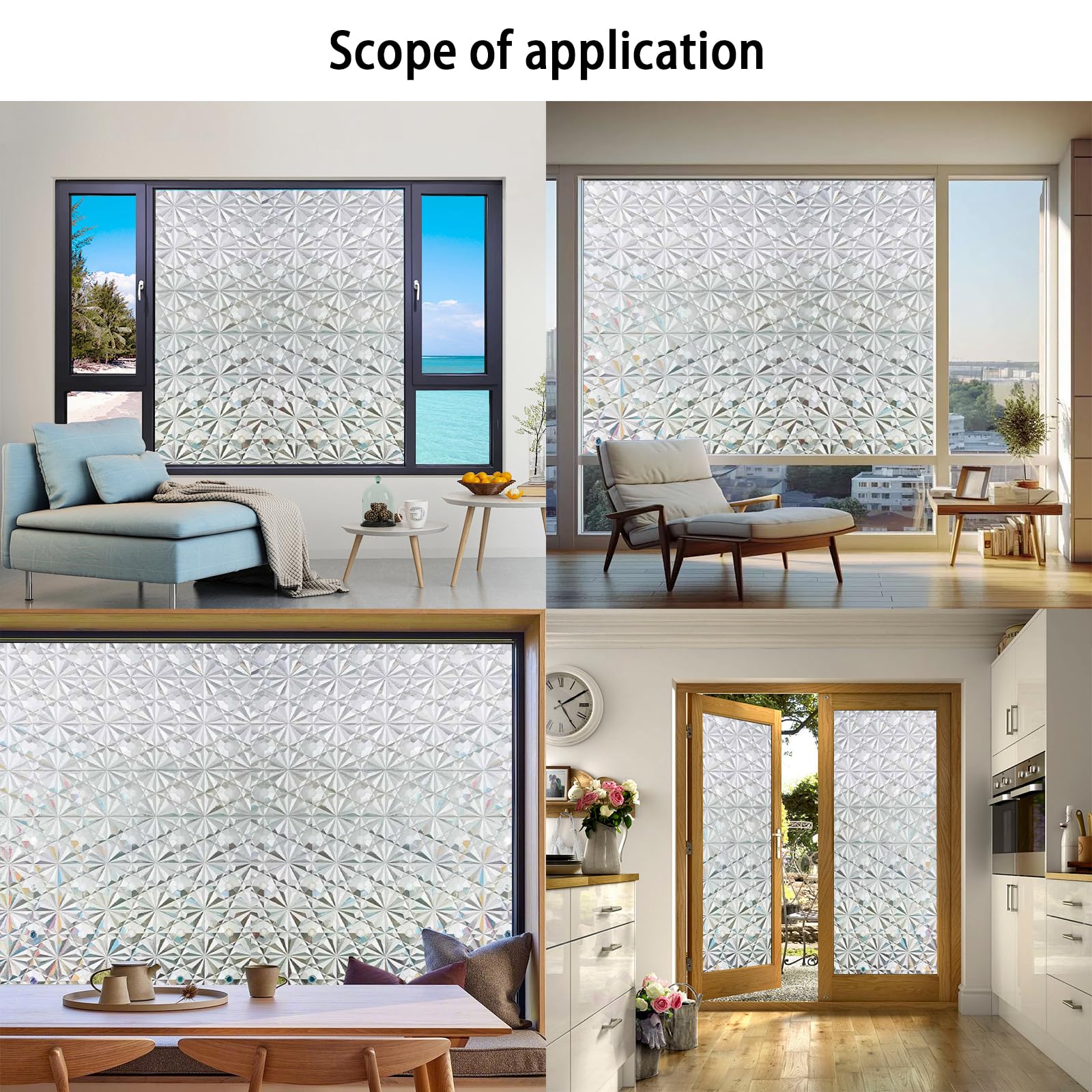 Window Privacy Film 80 x 400 cm Blokująca Promienie Uv, Matowa, Nieprzezroczysta, Zdejmowalna, Przylegająca Elektrostatycznie, Folia Na Szkło Matowe Na Okna, Diament 3D