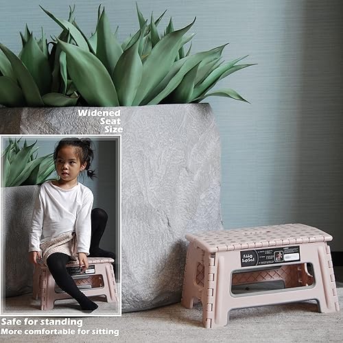 Miniatura 4 de Taburete plegable – 9 pulgadas de altura – soporta hasta 300 libras, taburete plegable ligero y lo suficientemente resistente como para apoyar a