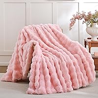 Smoofy Blush Pink Faux Fur Throw Blanket 50x60 - Ultra Soft Fluffy Rabbit Fleece Plush Cozy for Couch Sofa Bed Mom Gift