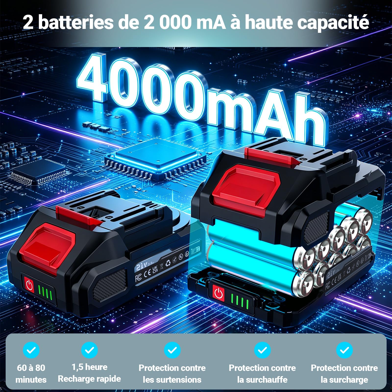 Brushless Trapano Avvitatore Batteria, 21V Trapano a Percussione, 55Nm Max con 2 Batterie 2.0Ah, 20+1Coppia,2 Velocità,LED Luce, Elettrico Avvitatore Ideale per forare e avvitare