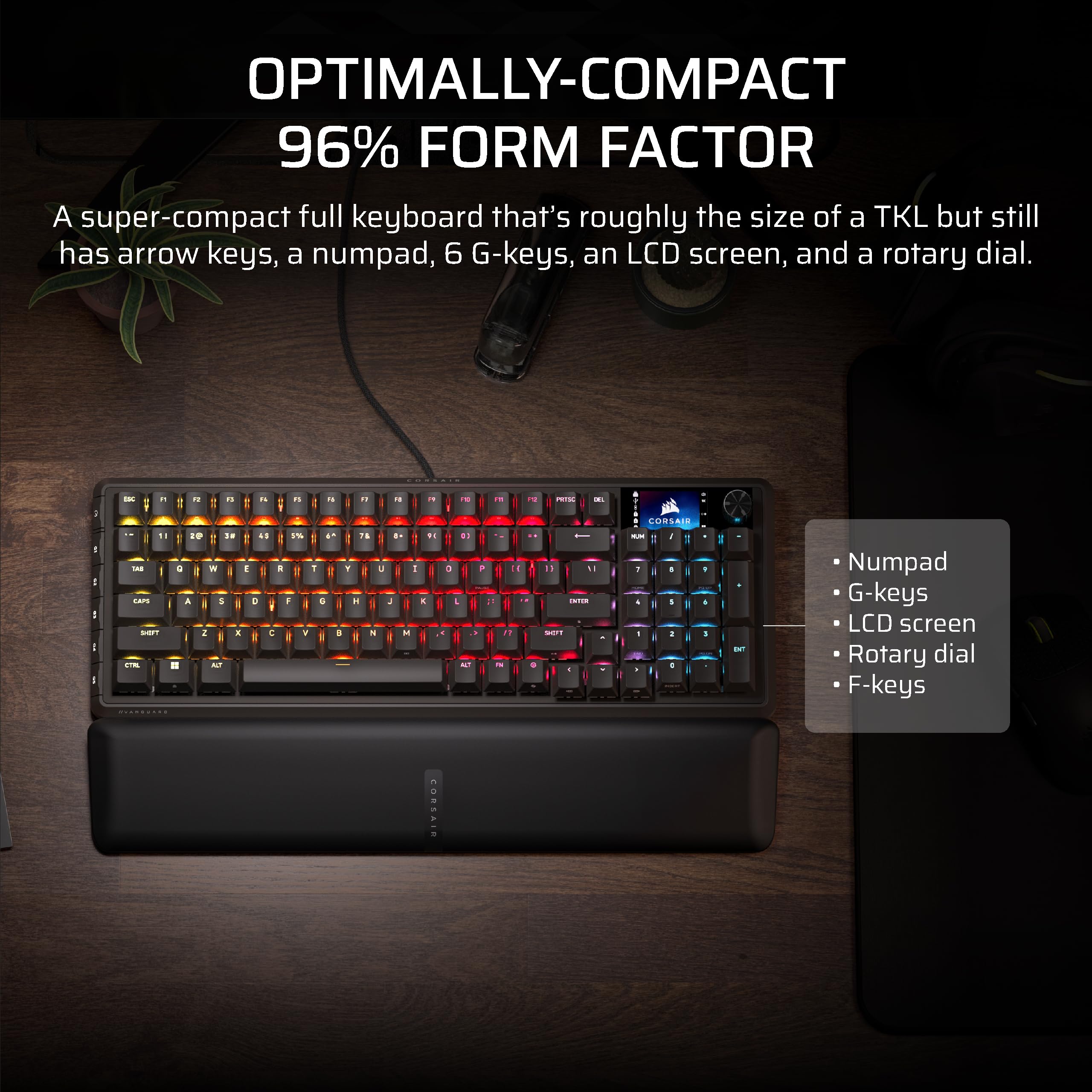 CORSAIR Vanguard 96 Wired Mechanical RGB Gaming Keyboard – QWERTY US, 96% Layout, MLX Quantum Linear Switches, 8000Hz Hyper-Polling, Virtual Stream Deck, SOCD Flashtap – Black - 5