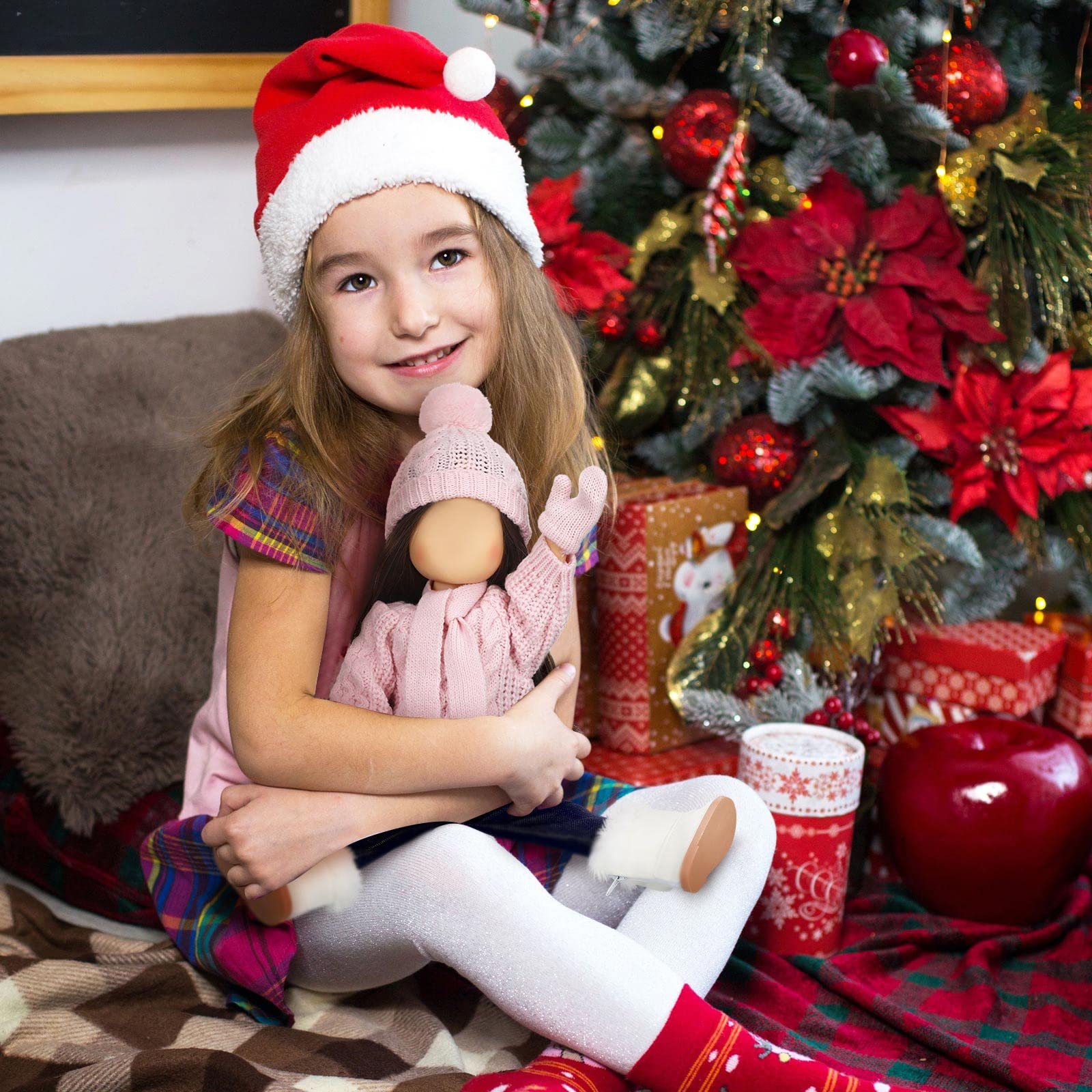 Ropa y accesorios de Navidad para muñecas de 18 pulgadas, conjunto de trajes de invierno, suéteres, pantalones, sombreros, zapatos para regalos de muñecas de 18 pulgadas (rosa) 5
