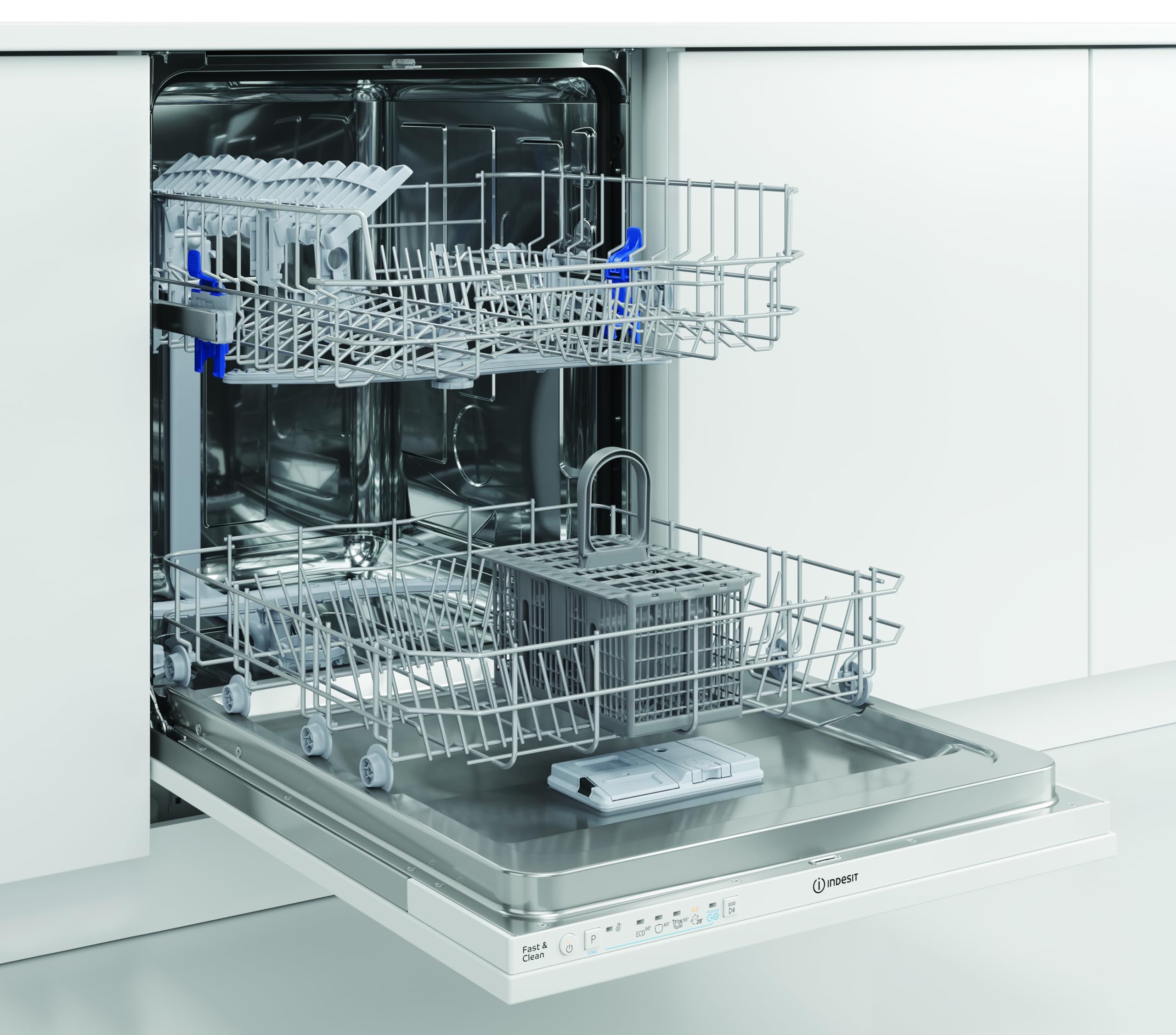 Indesit IN2IE14CNP80 Lavastoviglie A Scomparsa Totale, 60 Cm, 49 dBA, 14 Coperti, 5 Programmi, Lavaggio Fast&Clean 28 Minuti, Funzione Push&Go, Vasca In Acciaio Inox, Classe Energetica E