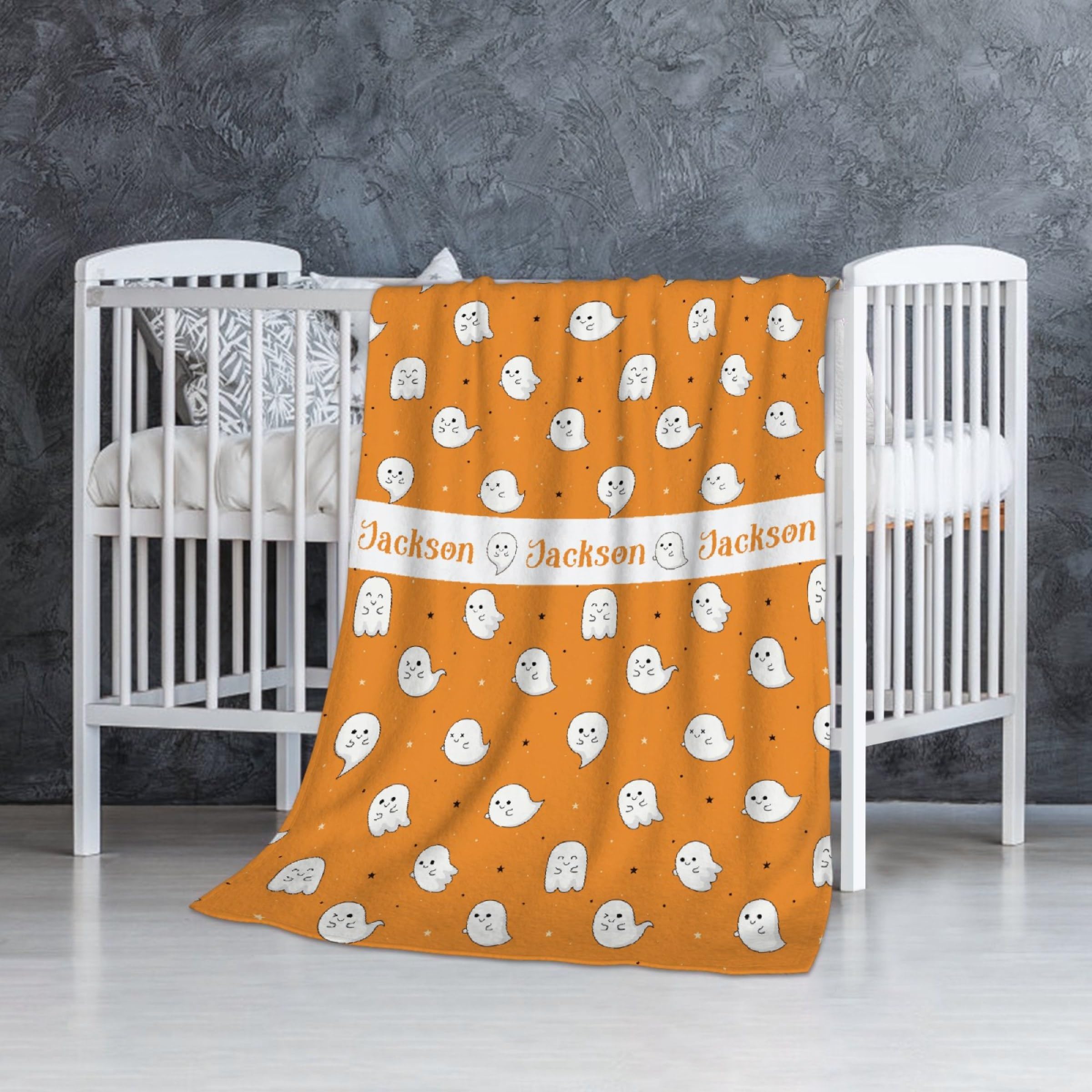 Todeyya Cute Ghosts Personalized Baby Blanket, Custom Toddler Newborn Receiving Blankets, Gifts for Halloween & Christmas, 40